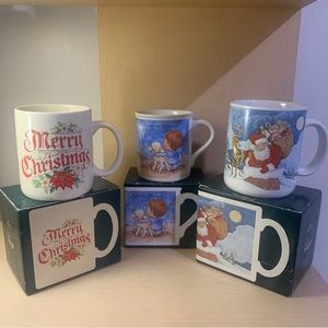 Hallmark Christmas Holiday Ceramic Mug Set 9oz/12oz/14oz - Vintage 1986 w/ Boxes